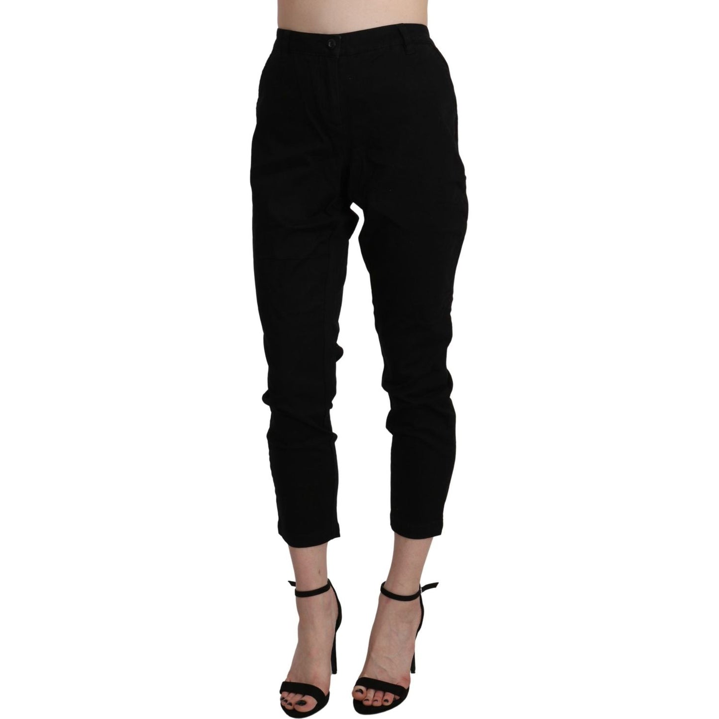 Acht Black High Waist Skinny Cropped Cotton Capri Pant PAN71211-42