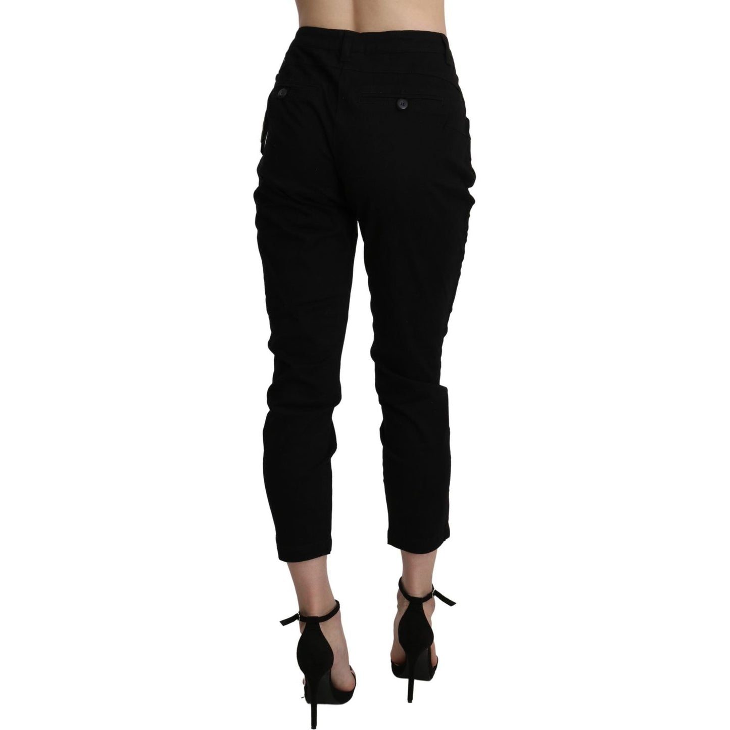 Acht Black High Waist Skinny Cropped Cotton Capri Pant PAN71211-42
