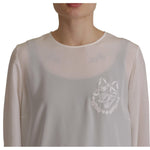 Dolce & Gabbana White Silk DG Logo Embroidered Long Sleeves Blouse TSH7847- 40