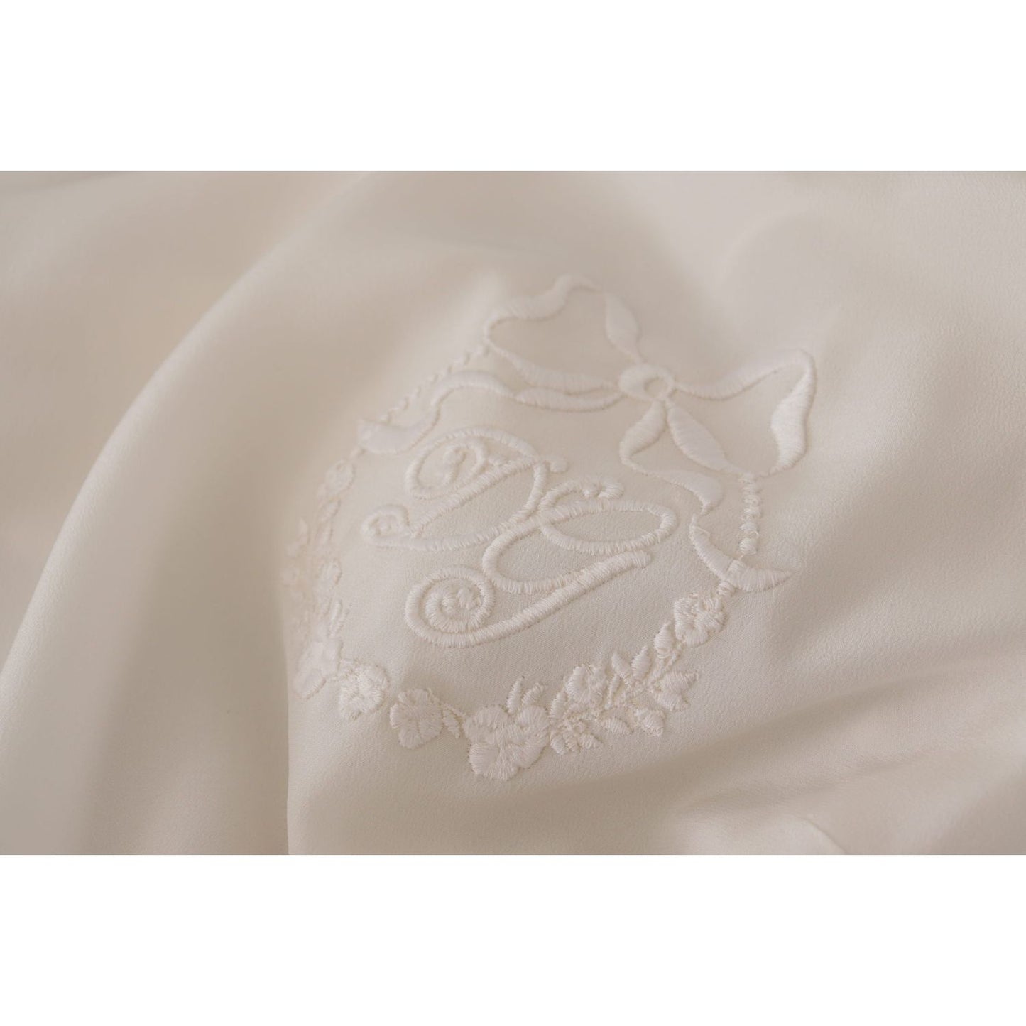 Dolce & Gabbana White Silk DG Logo Embroidered Long Sleeves Blouse TSH7847- 40