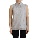 Ferre Light Gray Stripes Cotton Sleeveless Collared Top TSH83347- 40