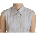 Ferre Light Gray Stripes Cotton Sleeveless Collared Top TSH83347- 40
