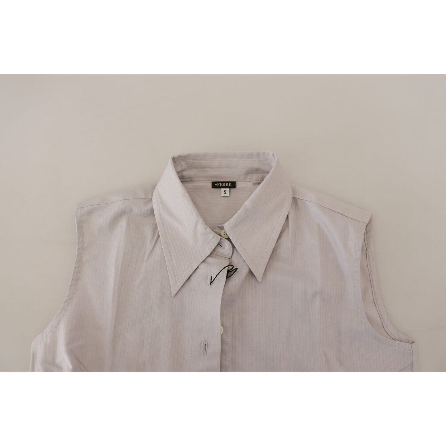 Ferre Light Gray Stripes Cotton Sleeveless Collared Top TSH83347- 40