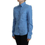 Ferre Blue Cotton Long Sleeves Collared Button Down Top TSH83359- 38