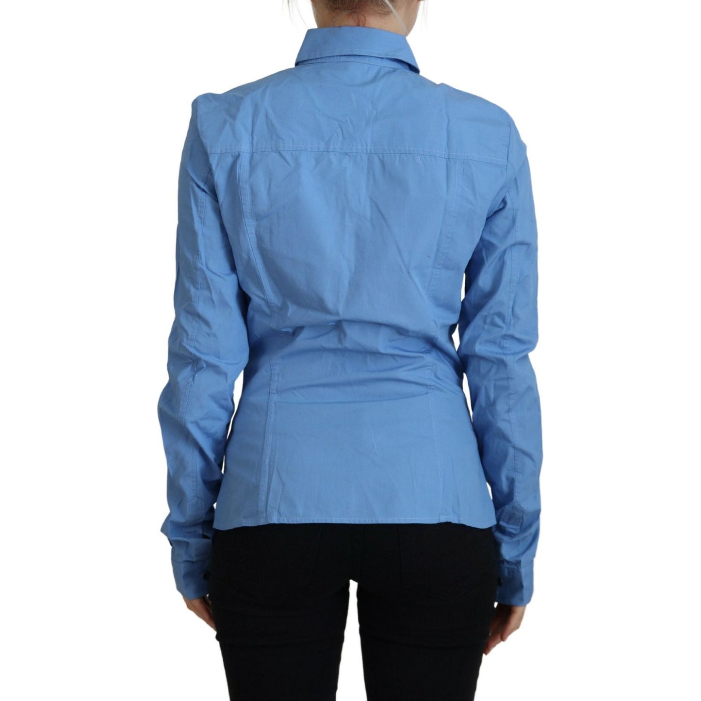 Ferre Blue Cotton Long Sleeves Collared Button Down Top TSH83359- 38