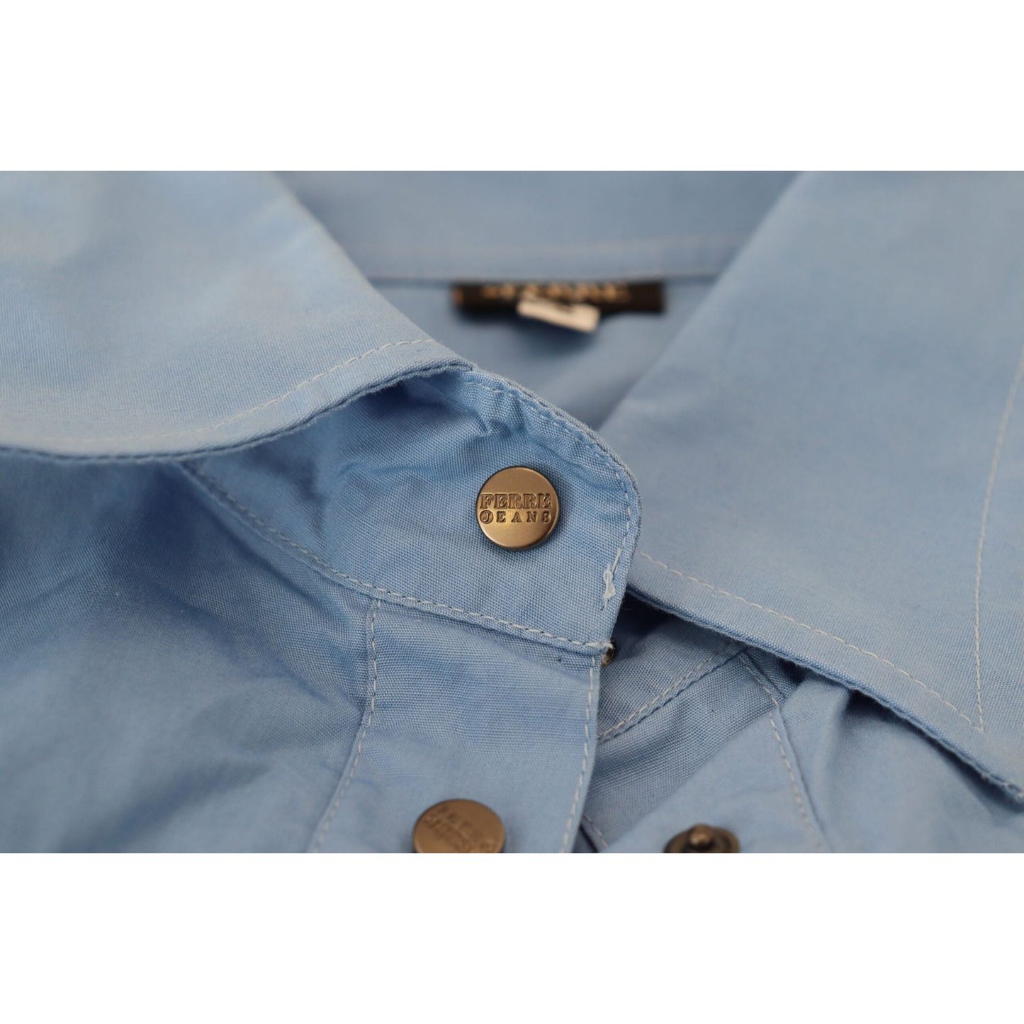 Ferre Blue Cotton Long Sleeves Collared Button Down Top TSH83359- 38