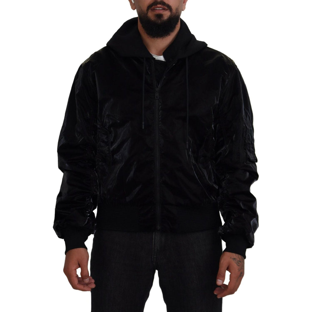 Dolce & Gabbana Elegant Black Bomber Hooded Jacket Dolce & Gabbana Black