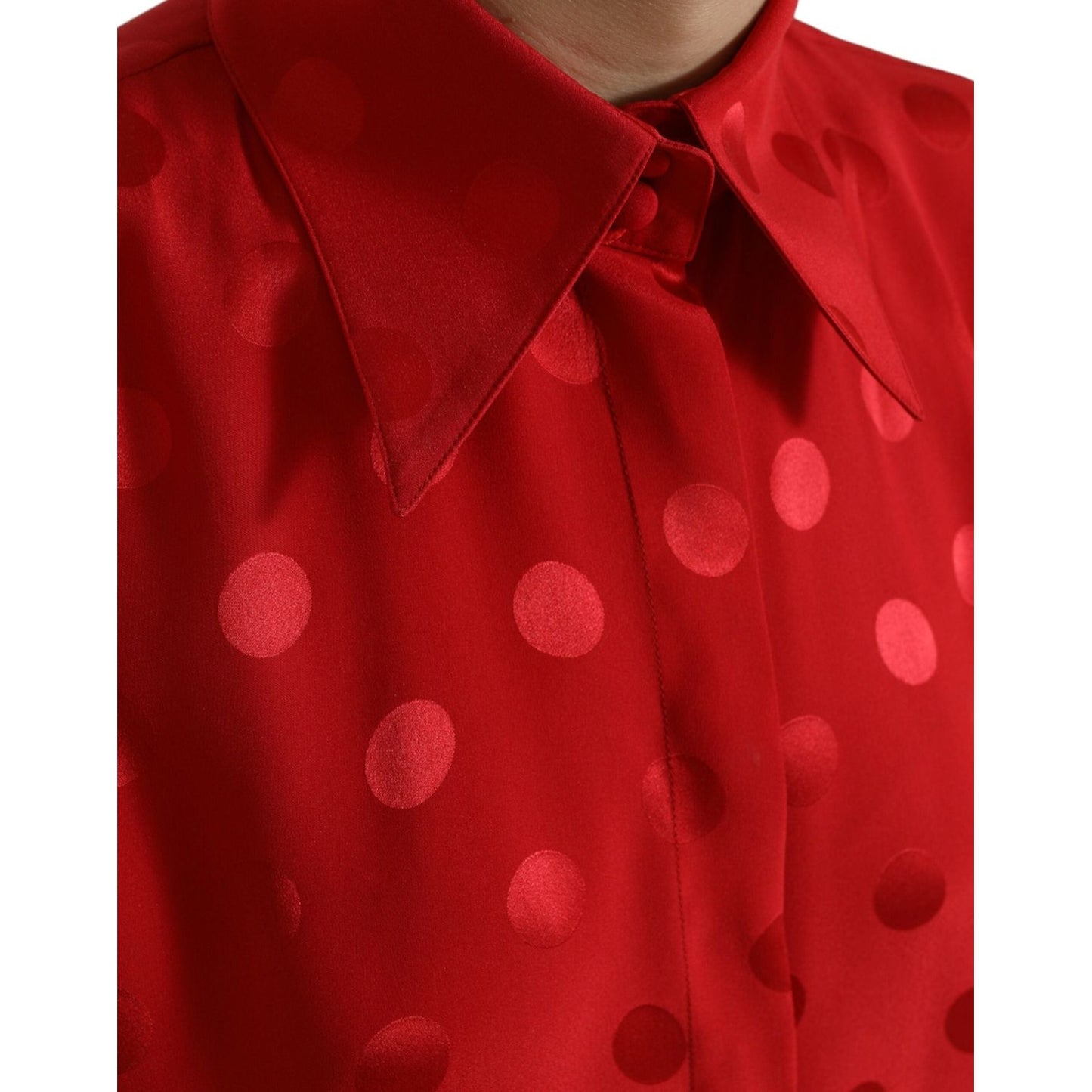 Dolce & Gabbana Red Polka Dot Sleeveless Collared Blouse Top TSH84294-40