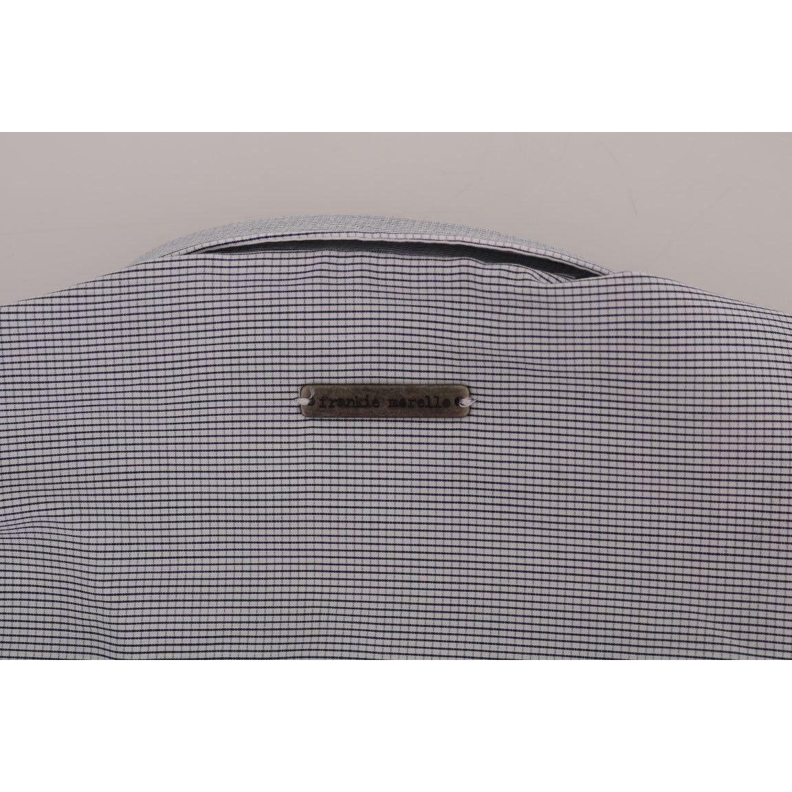 Frankie Morello White Blue Check Casual Cotton Regular Fit Shirt Frankie Morello