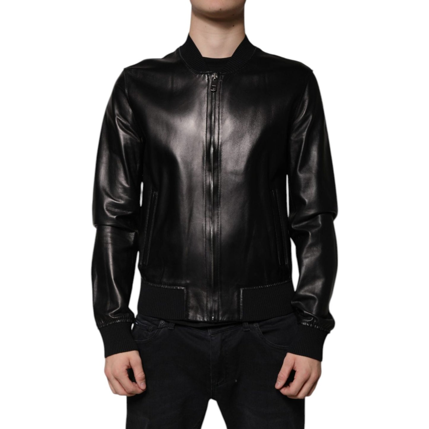 Dolce & Gabbana Black Leather Full Zip Biker Blouson Jacket JKT41203-50