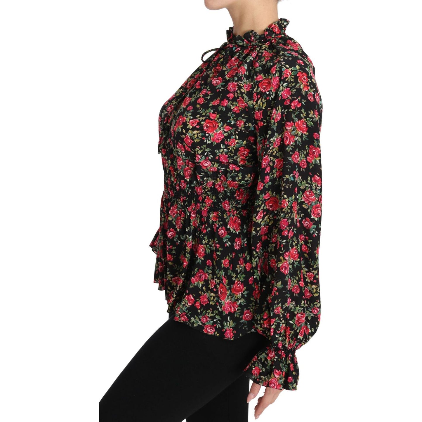Dolce & Gabbana Black Rose Print Floral Shirt Top Blouse Dolce & Gabbana