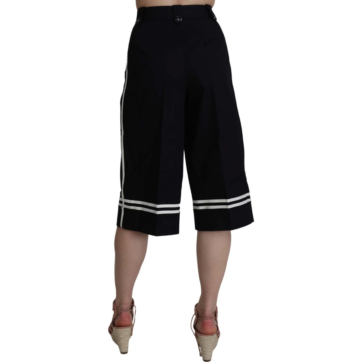 Dolce & Gabbana Black Cotton Cropped Embellished Pants Dolce & Gabbana