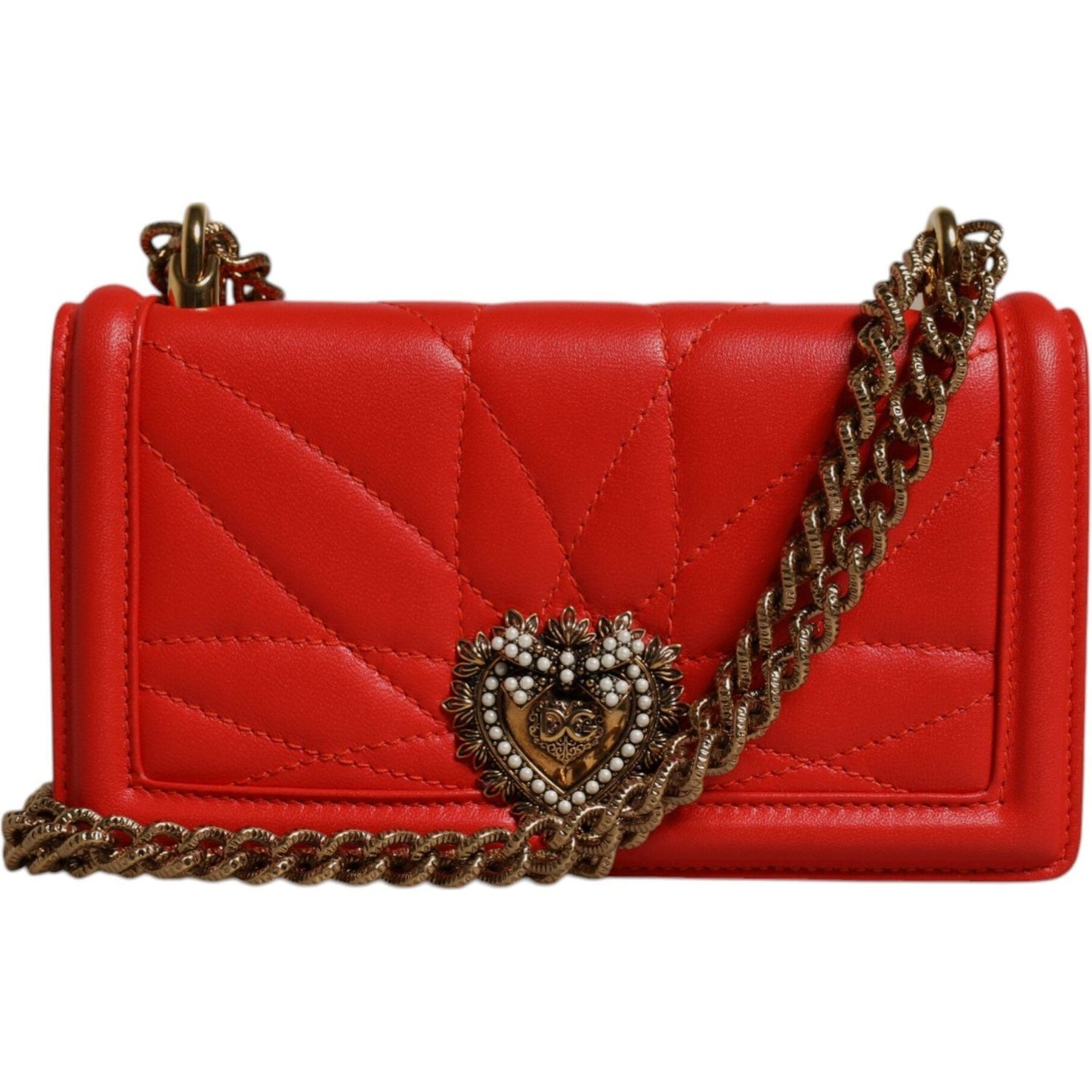 Dolce & Gabbana Red Quilted Devotion Crossbody Chain Phone Cover Bag BAG4267