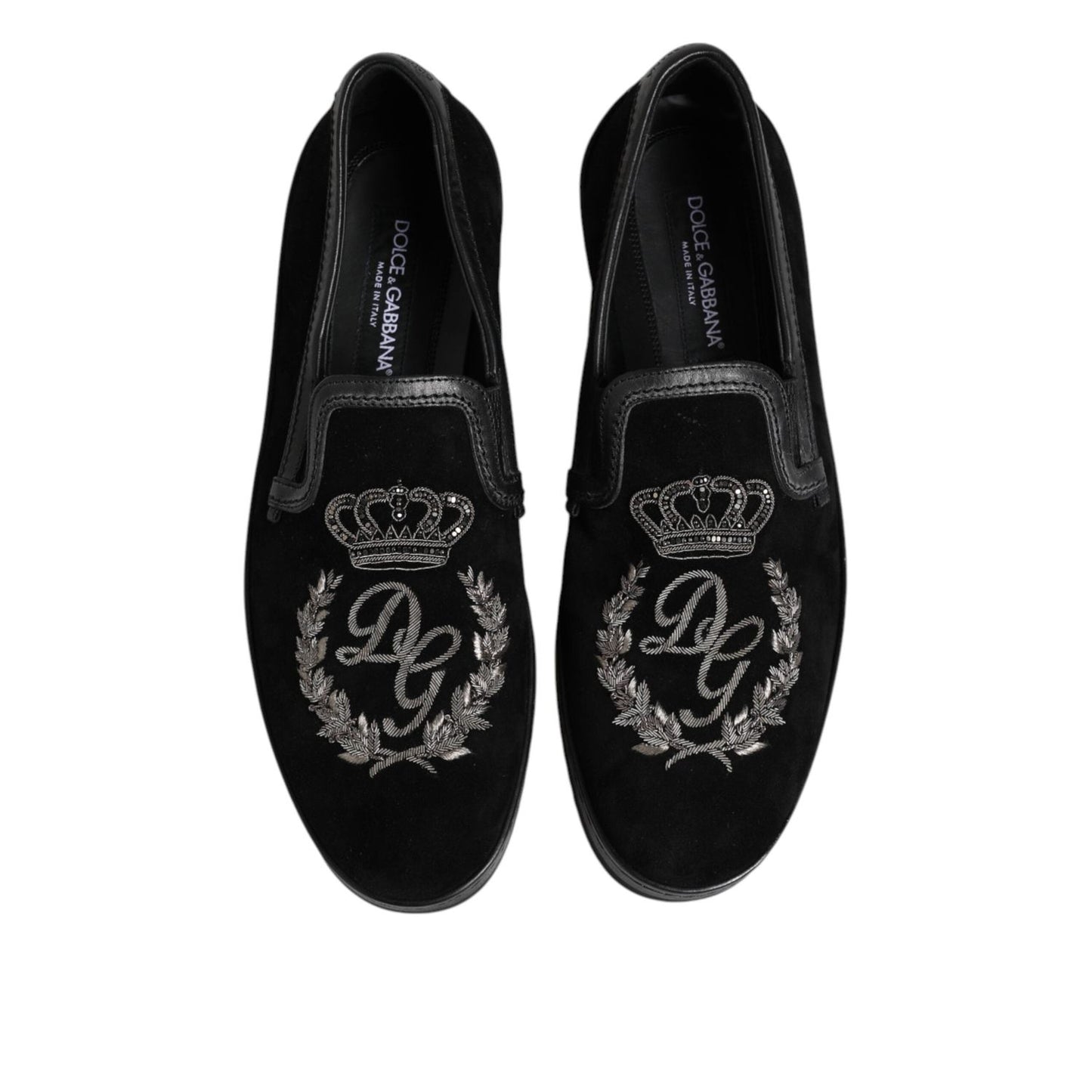 Dolce & Gabbana Black Embroidered Crown Loafers Shoes
