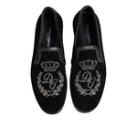 Dolce & Gabbana Black Embroidered Crown Loafers Shoes