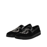 Dolce & Gabbana Black Embroidered Crown Loafers Shoes