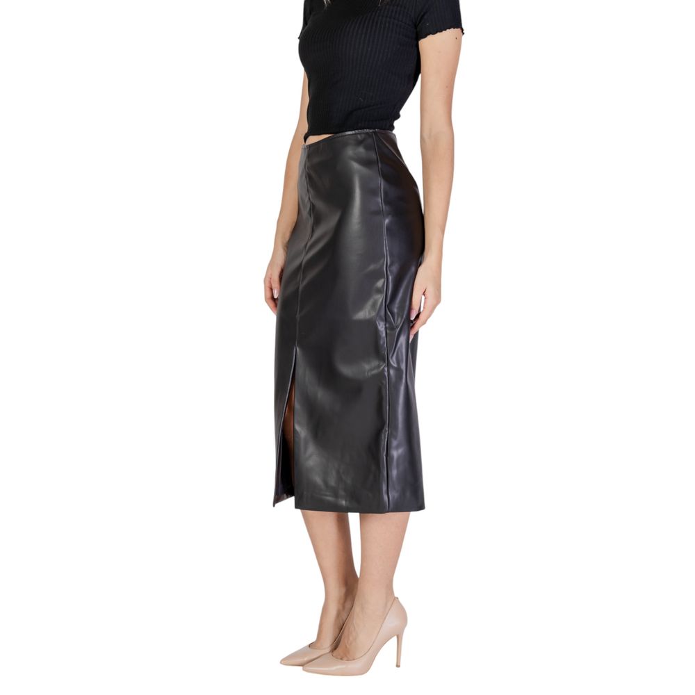 ICHI Black Polyester Long Skirt ICHI