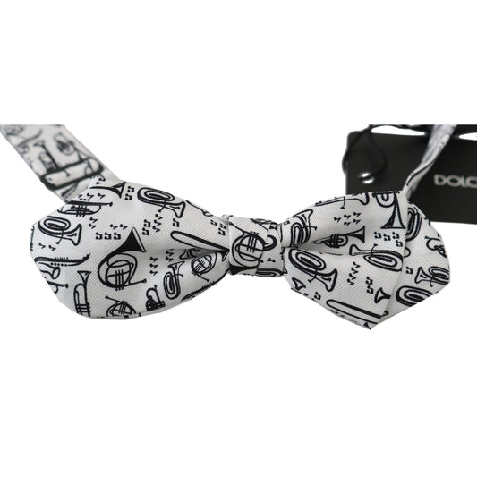 Dolce & Gabbana White Instruments Adjustable Neck Papillon Men Bow Tie Dolce & Gabbana