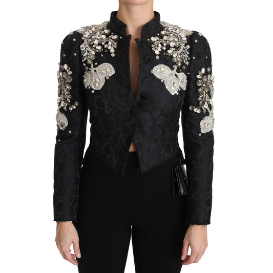 Dolce & Gabbana Black Jacquard Crystal Floral Jacket Dolce & Gabbana