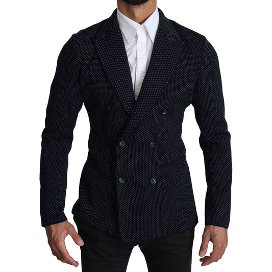 Dolce & Gabbana Dark Blue Dotted Double Breasted Coat Blazer Dolce & Gabbana