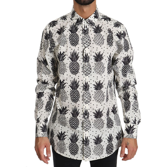Dolce & Gabbana White Pineapple Cotton Top Shirt Dolce & Gabbana