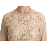 Dolce & Gabbana Elegant Beige Lace Crew Neck Cashmere Blouse Dolce & Gabbana Tan