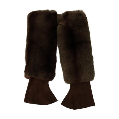 Dolce Gabbana elbow length fingerless gloves in brown fur and leather, elegant and authentic craftsmanship.