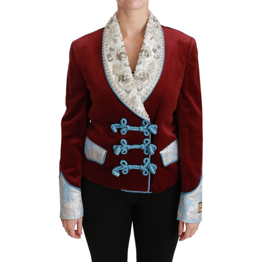 Dolce & Gabbana Red Velvet Baroque Crystal Blazer Jacket Dolce & Gabbana
