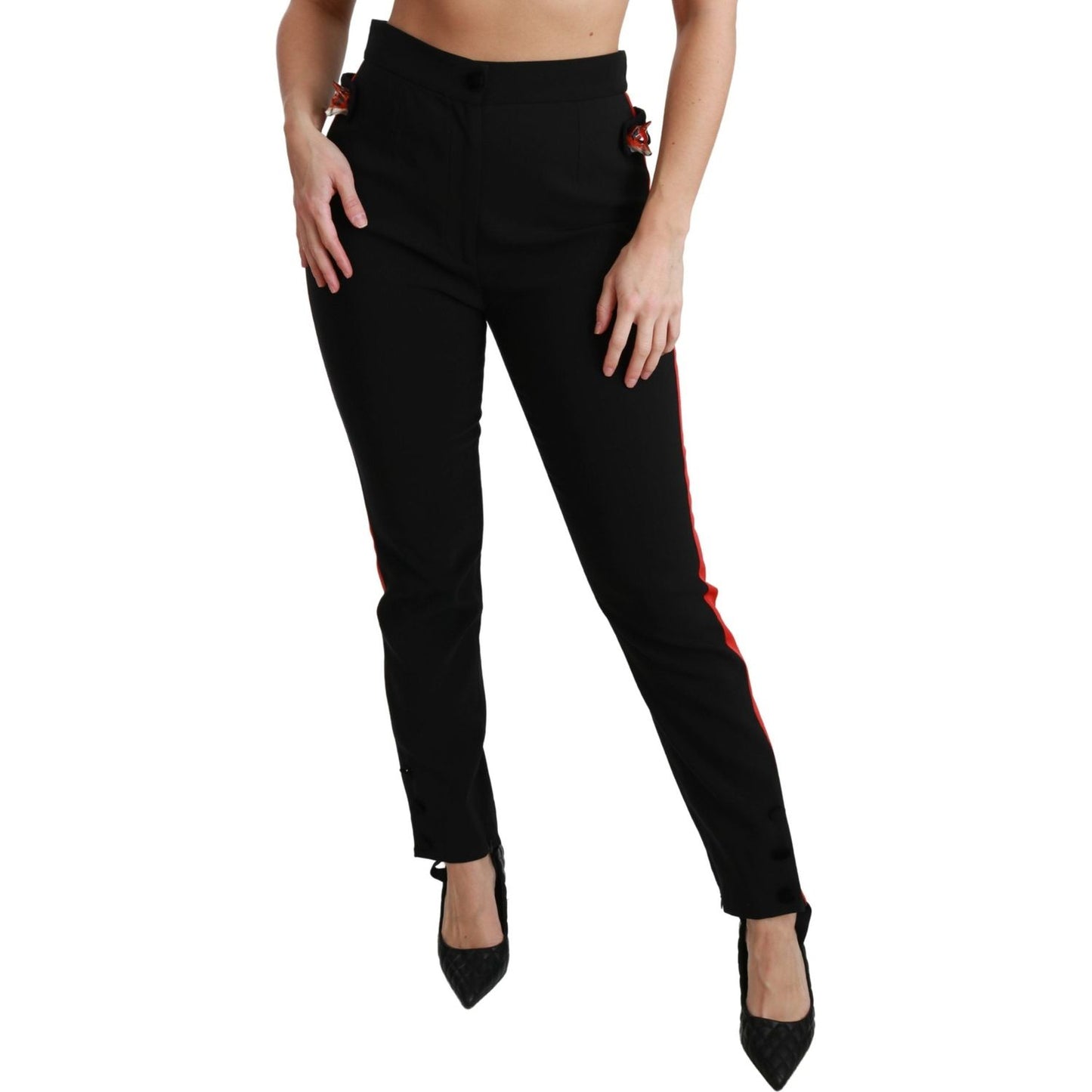 Dolce & Gabbana Black Skinny Stretch Fox Head Cotton Pants