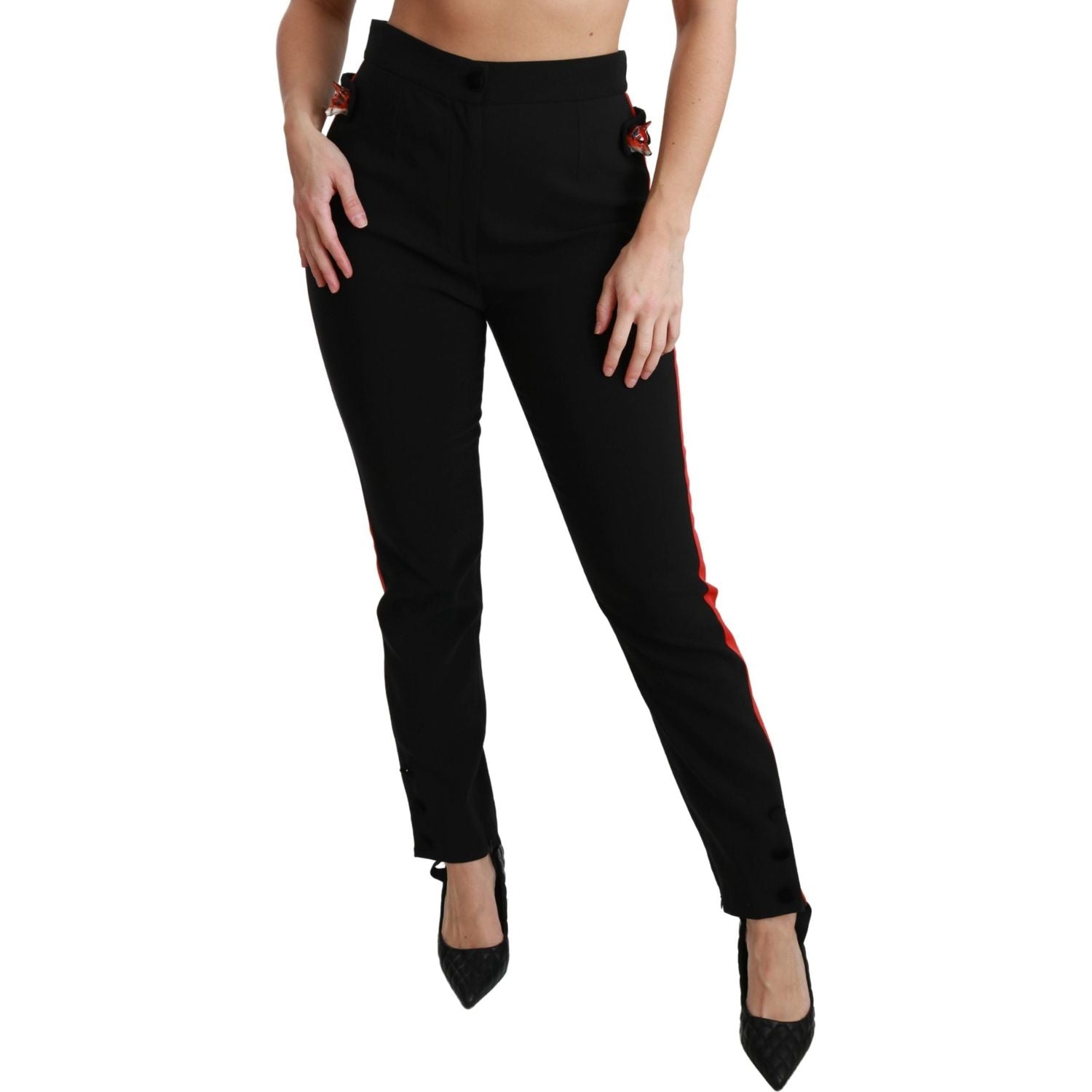 Dolce & Gabbana Black Skinny Stretch Fox Head Cotton Pants