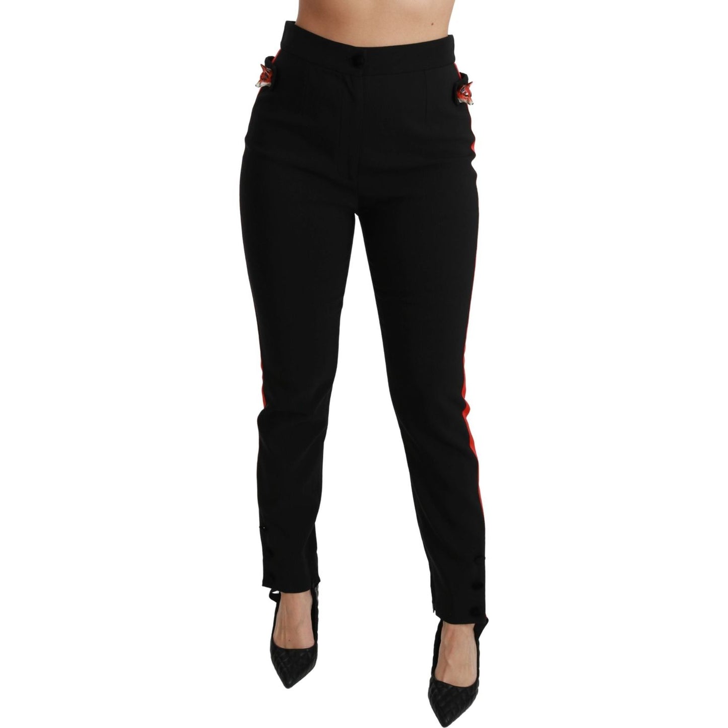 Dolce & Gabbana Black Skinny Stretch Fox Head Cotton Pants
