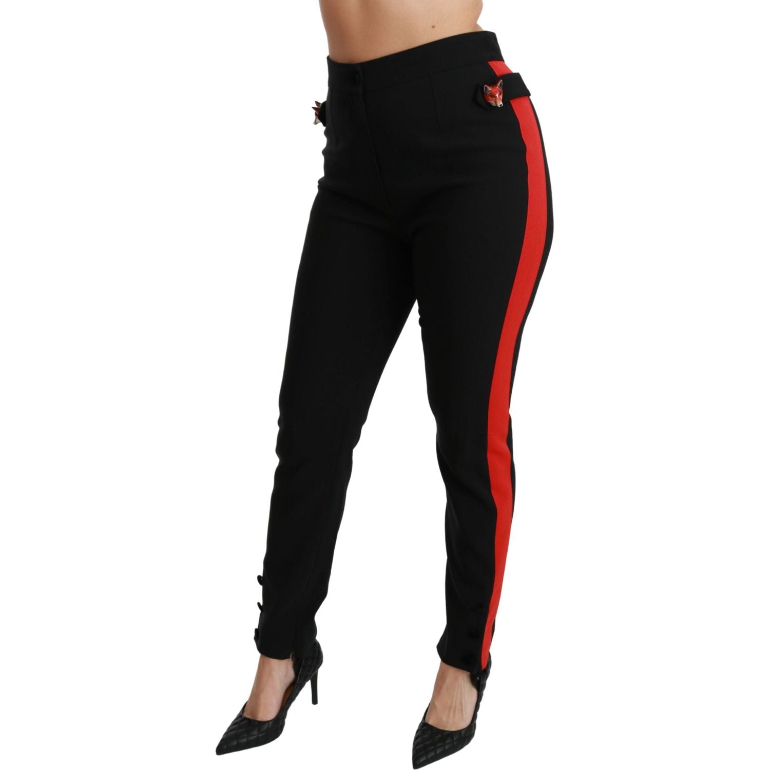 Dolce & Gabbana Black Skinny Stretch Fox Head Cotton Pants