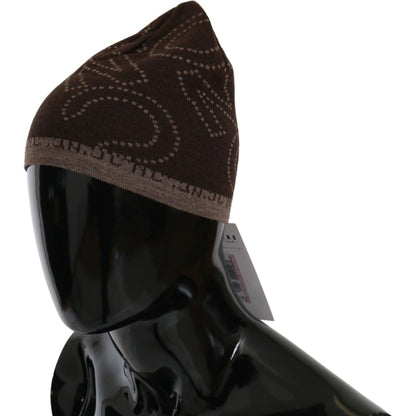Costume National Beanie Brown Wool Blend Branded Hat Costume National