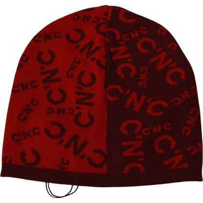 Costume National Red Wool Blend Branded Beanie Hat