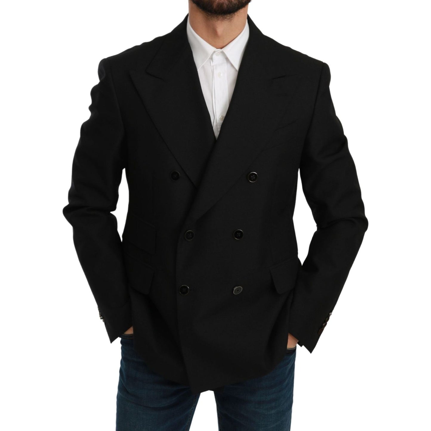 Dolce & Gabbana Black Slim Fit Jacket Coat Wool Blazer