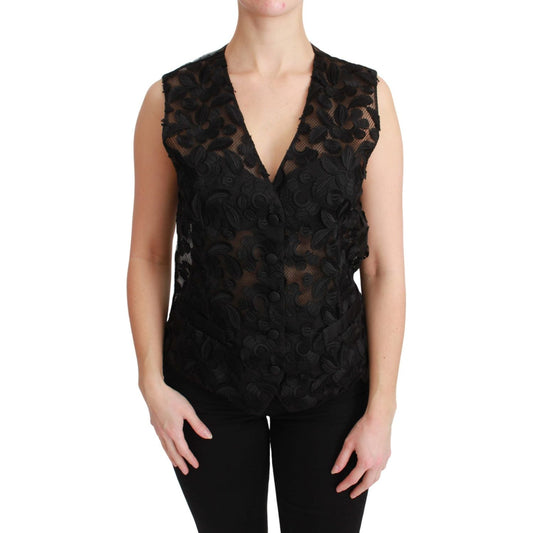 Dolce & Gabbana Black Floral Brocade Top Gilet Waistcoat Dolce & Gabbana