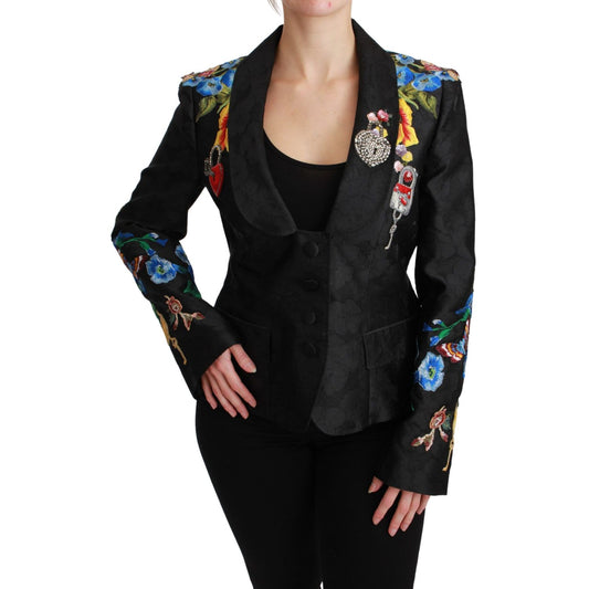 Dolce & Gabbana Black Brocade Crystal Blazer Jacket Dolce & Gabbana