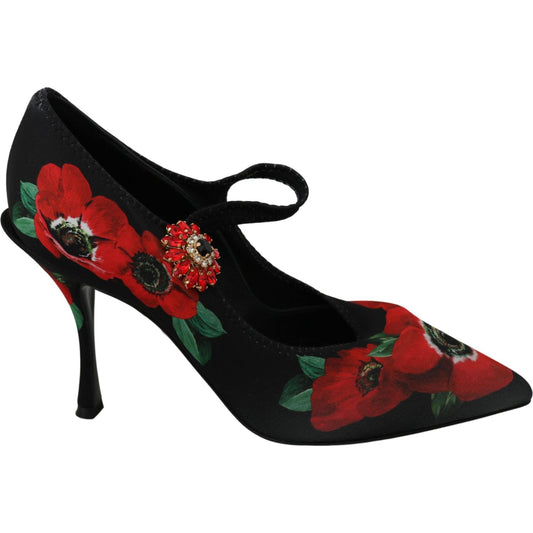 Dolce & Gabbana Black Red Floral Mary Janes Pumps Shoes Dolce & Gabbana