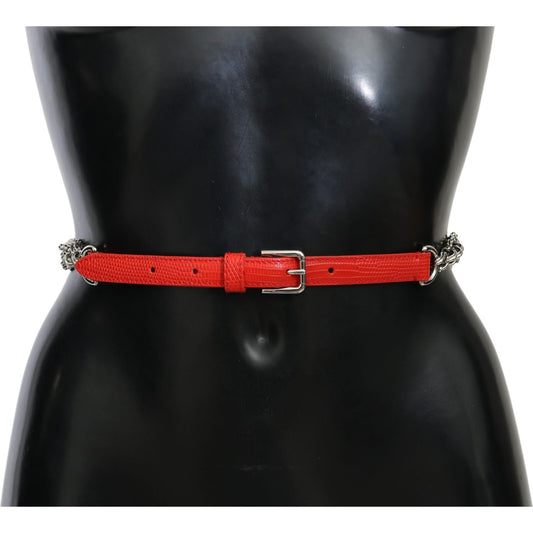 Dolce & Gabbana Red Leather Roses Floral Silver Waist Belt