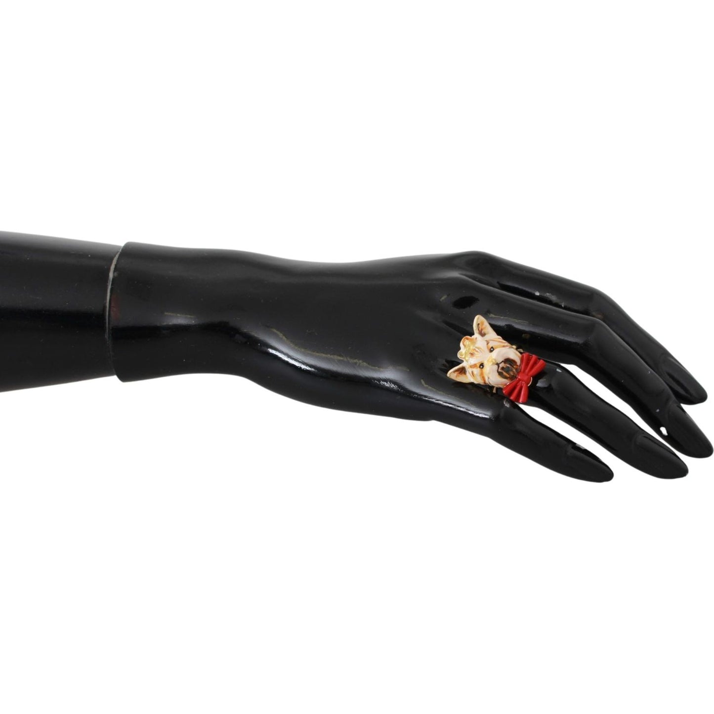 Dolce & Gabbana Gold Brass Resin Beige Dog Pet Branded Accessory Ring Dolce & Gabbana