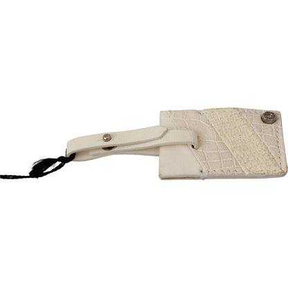 GF Ferre Beige Luggage Tag Branded Leather Patterned Keychain GF Ferre