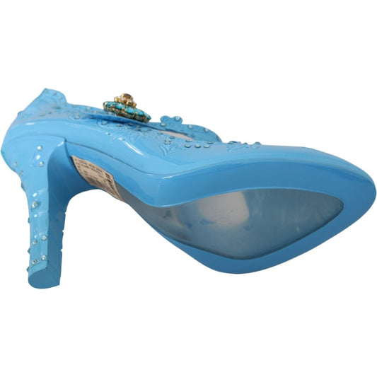 Dolce & Gabbana Blue Floral Crystal CINDERELLA Heels Shoes LA7294-40