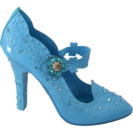 Dolce & Gabbana Blue Floral Crystal CINDERELLA Heels Shoes LA7294-40