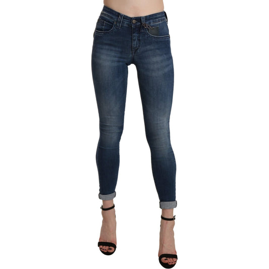 Ermanno Scervino Blue Washed High Waist Skinny Cropped Cotton Jeans PAN71140-28