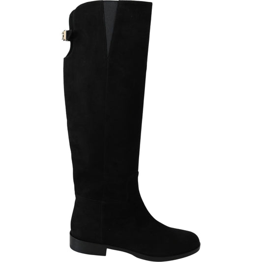 Dolce & Gabbana Black Suede Knee High Flat Boots Shoes Dolce & Gabbana