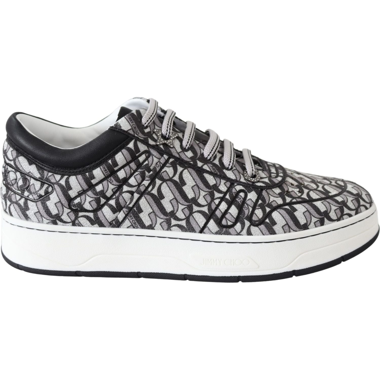Jimmy Choo Silver Black Glitter Hawaii Sneakers