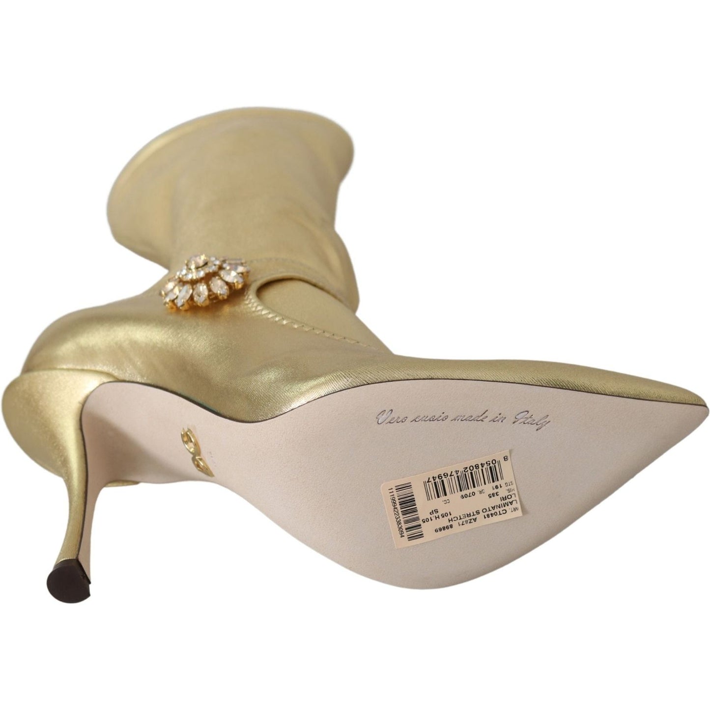 Dolce & Gabbana Gold Rhinestones Ankle Boots Socks Shoes LA8132-38.5