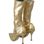 Dolce & Gabbana Gold Rhinestones Ankle Boots Socks Shoes LA8132-38.5