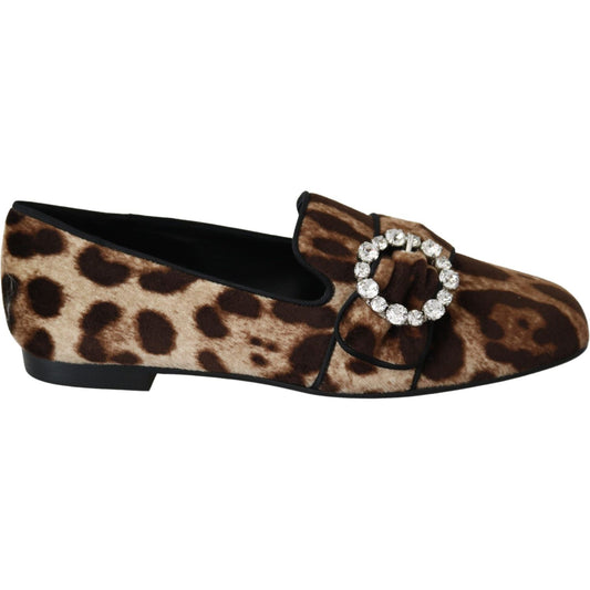 Dolce & Gabbana Brown Leopard Print Crystals Loafers Flats Shoes Dolce & Gabbana