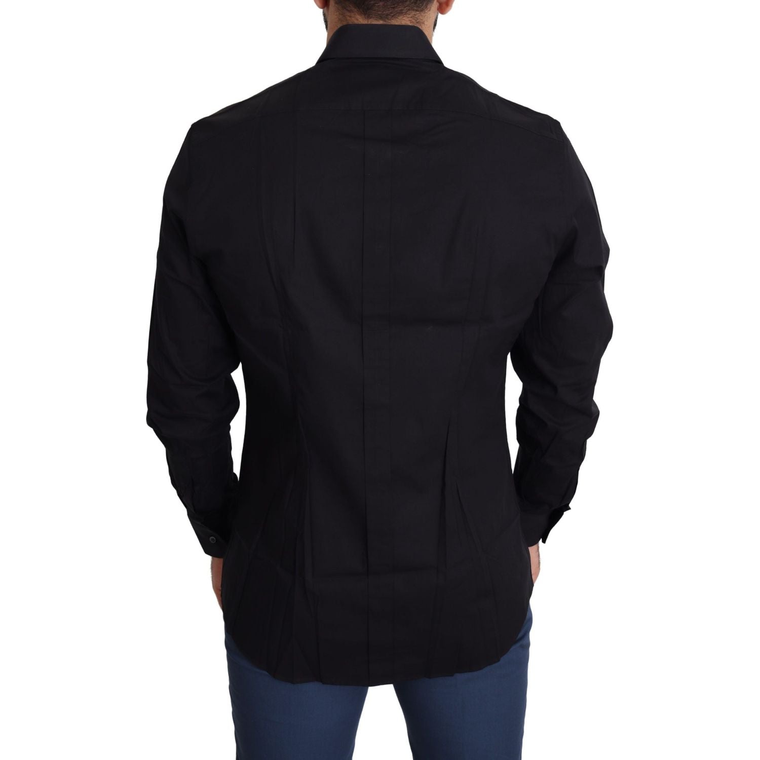 Dolce & Gabbana Black Cotton Stretch Formal GOLD Dress Shirt